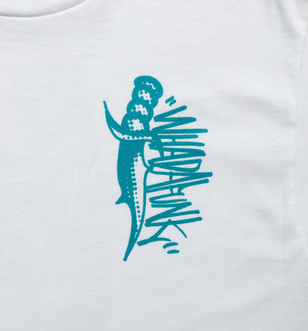 WHADAFUNK Dagger White T-Shirt featuring a bold streetwear-inspired dagger graphic design.