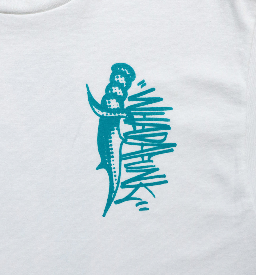 WHADAFUNK Dagger White T-Shirt featuring a bold streetwear-inspired dagger graphic design.