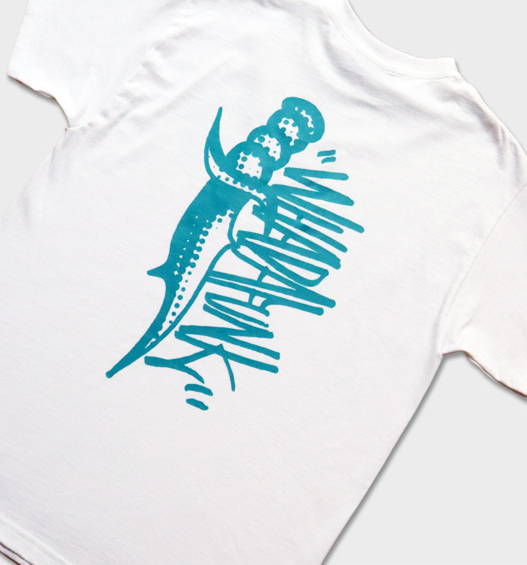 WHADAFUNK Dagger White T-Shirt featuring a bold streetwear-inspired dagger graphic design.