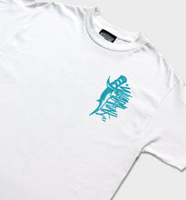 Load image into Gallery viewer, WHADAFUNK Dagger White T-Shirt featuring a bold streetwear-inspired dagger graphic design.
