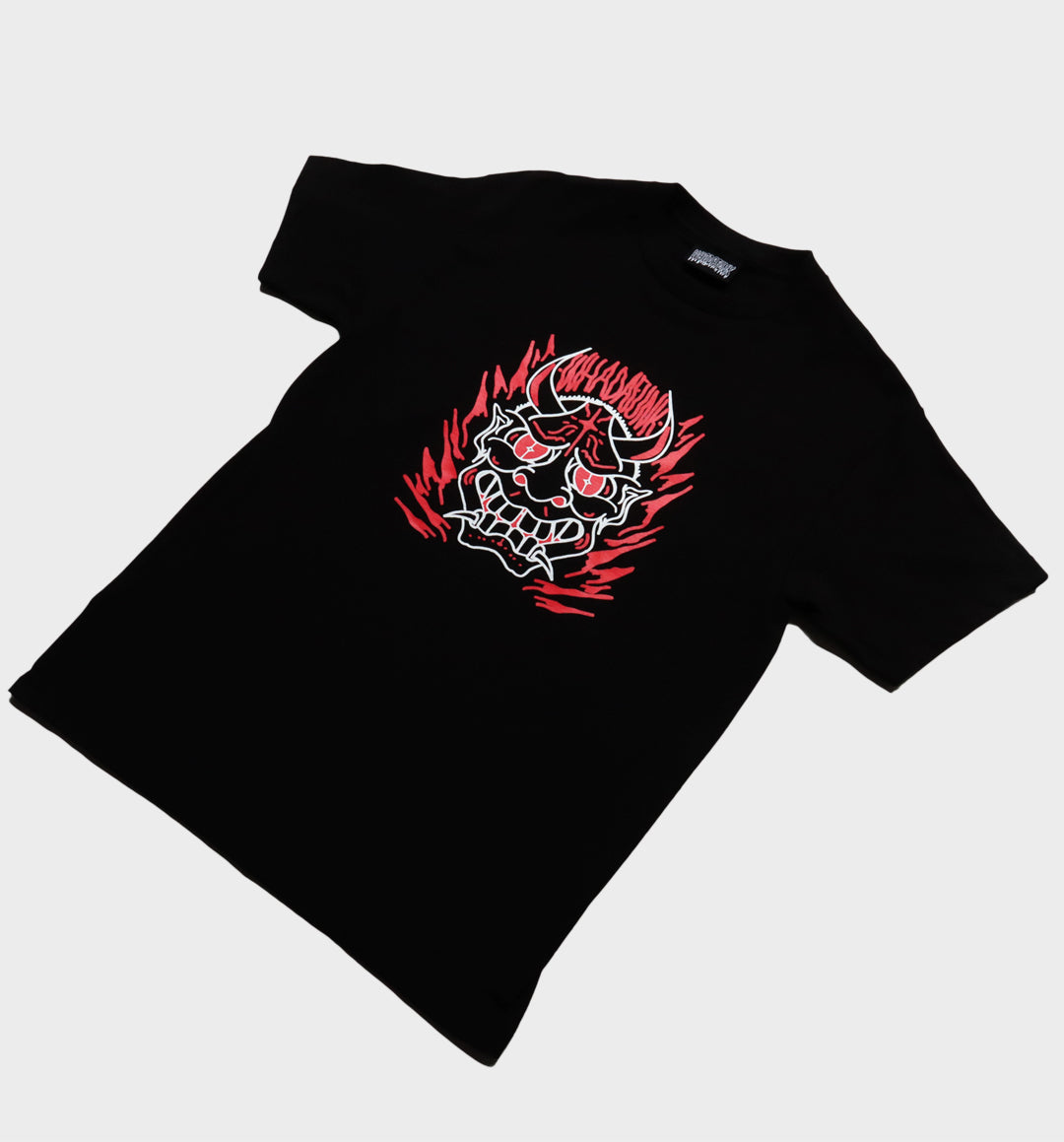 WHADAFUNK Hannya Mask Black T-Shirt – Tattoo-Inspired Streetwear Design.