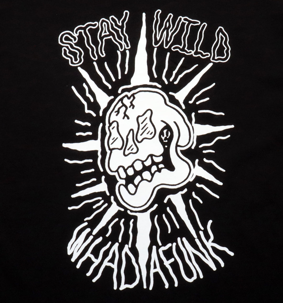WHADAFUNK Stay Wild Black T-Shirt – Bold Graphic Design for Streetwear Lovers.