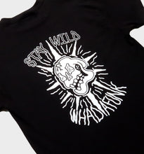 Load image into Gallery viewer, WHADAFUNK Stay Wild Black T-Shirt – Bold Graphic Design for Streetwear Lovers.
