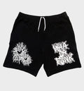 WHADAFUNK Shattered Black Shorts with bold shattered pattern design for streetwear.