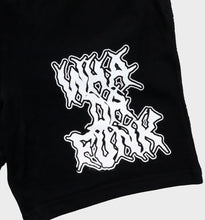Load image into Gallery viewer, WHADAFUNK Shattered Black Shorts with bold shattered pattern design for streetwear.
