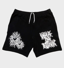 Load image into Gallery viewer, WHADAFUNK Shattered Black Shorts with bold shattered pattern design for streetwear.
