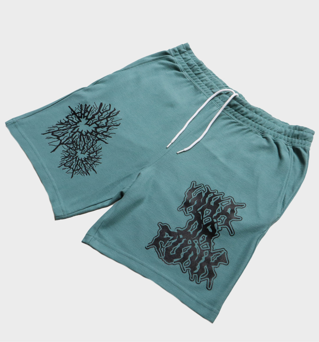 WHADAFUNK Shattered Arctic Shorts featuring bold shattered ice pattern design.