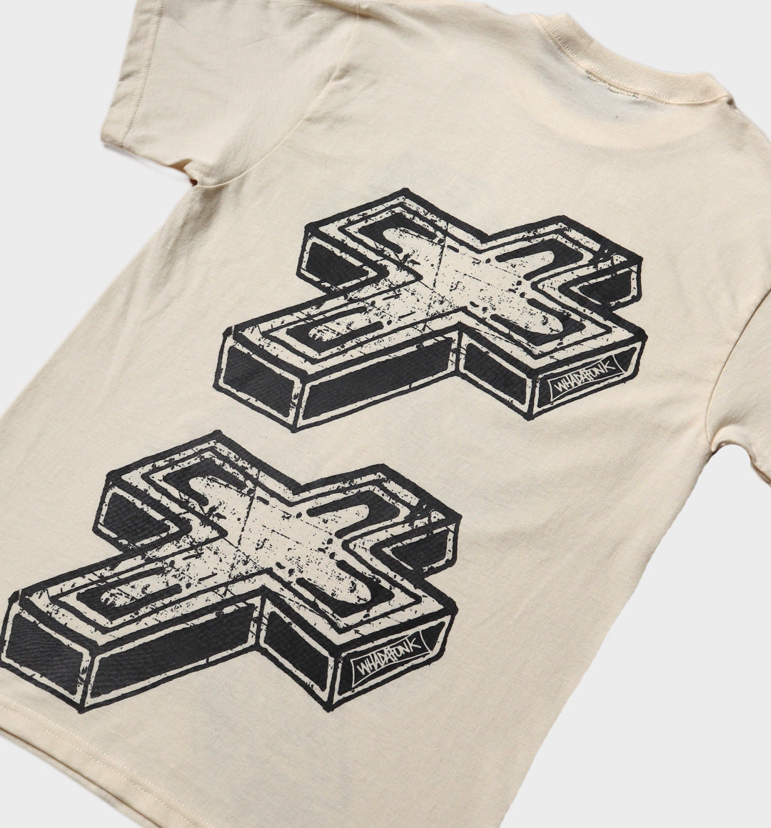 WHADAFUNK 3D CROSS CREAM T-SHIRT