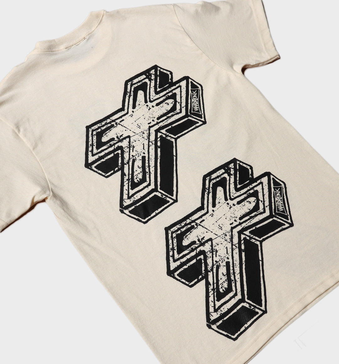 WHADAFUNK 3D CROSS CREAM T-SHIRT