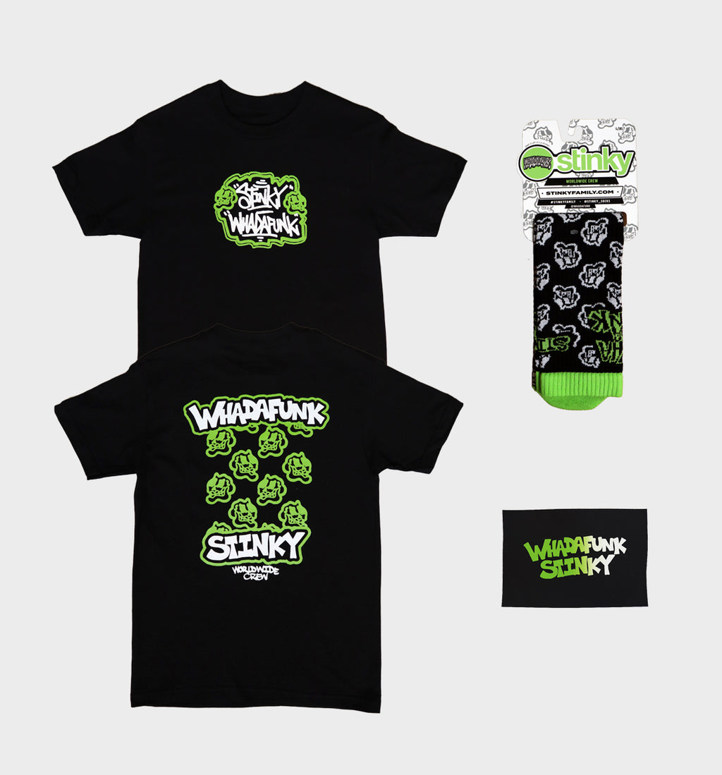 WHADAFUNK x STINKY Collab T-Shirt + Socks + Silkscreen Print Set