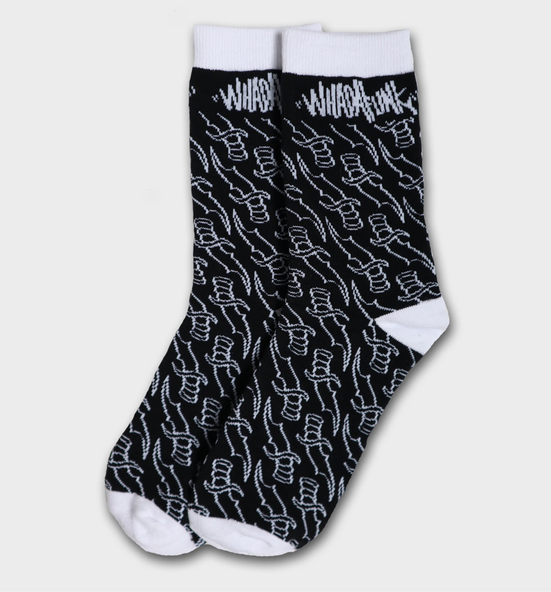WHADAFUNK Black Dagger Socks featuring bold streetwear-inspired design.