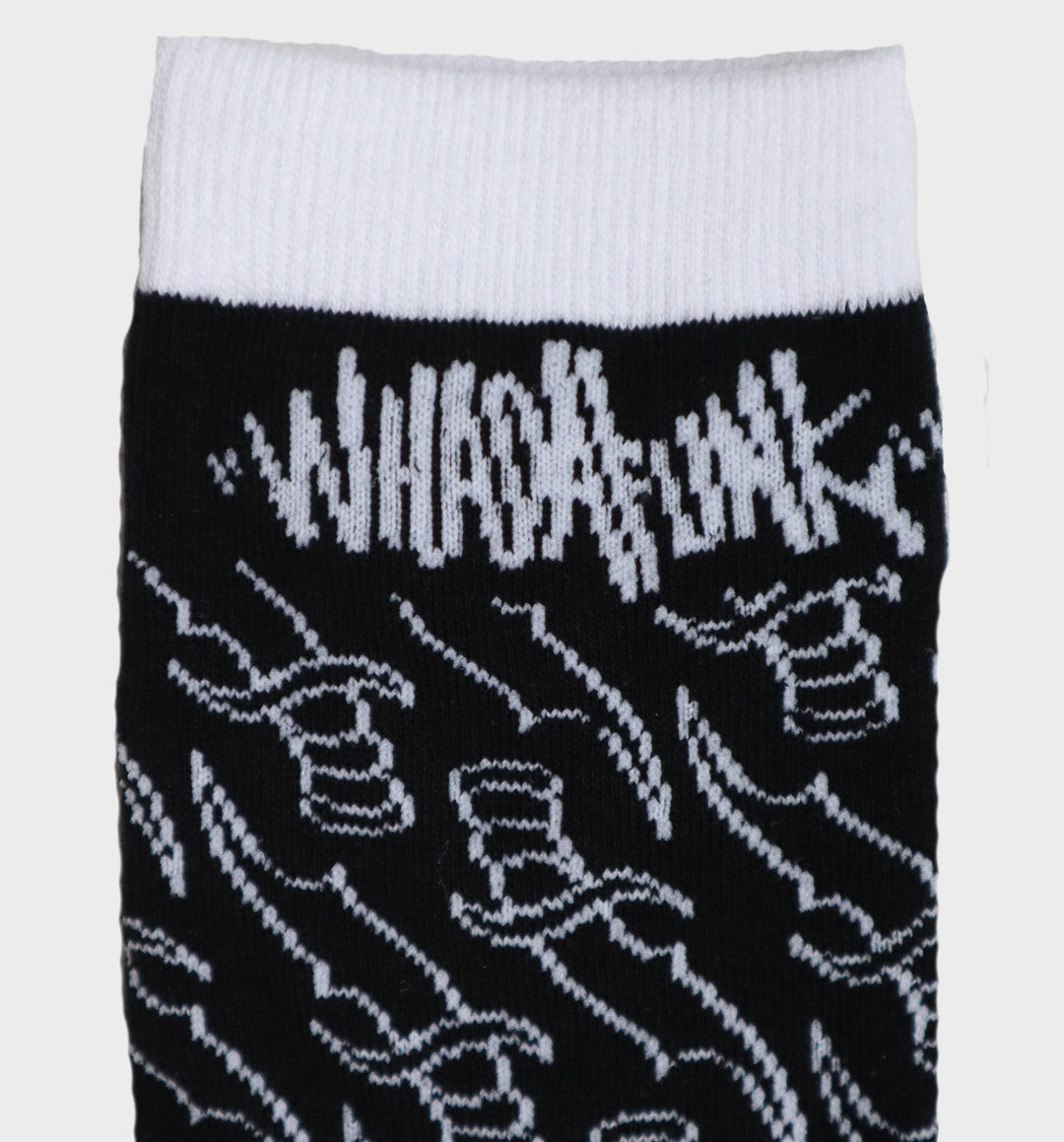 WHADAFUNK Black Dagger Socks featuring bold streetwear-inspired design.