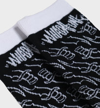 Load image into Gallery viewer, WHADAFUNK Black Dagger Socks featuring bold streetwear-inspired design.
