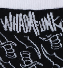 Load image into Gallery viewer, WHADAFUNK Black Dagger Socks featuring bold streetwear-inspired design.
