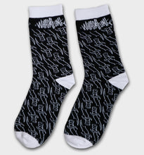 Load image into Gallery viewer, WHADAFUNK Black Dagger Socks featuring bold streetwear-inspired design.
