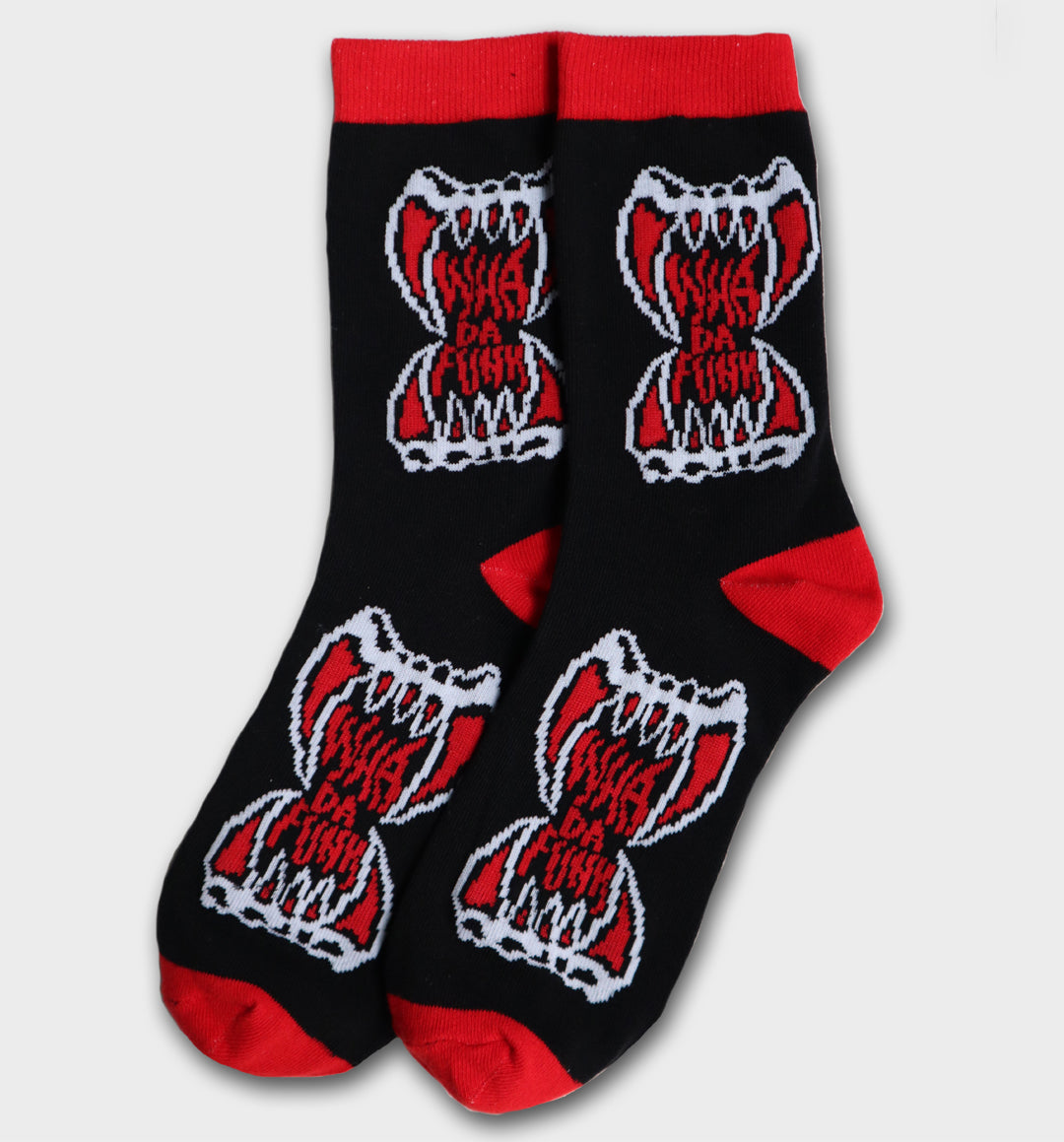 Whadafunk Vampire Mouth Socks featuring bold red lips with vampire fangs design.