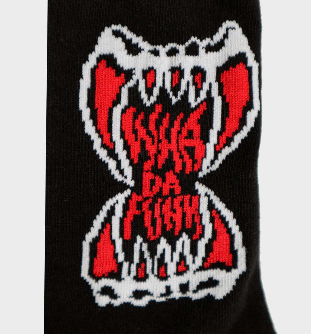 Whadafunk Vampire Mouth Socks featuring bold red lips with vampire fangs design.