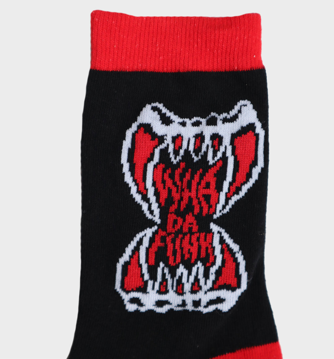 Whadafunk Vampire Mouth Socks featuring bold red lips with vampire fangs design.