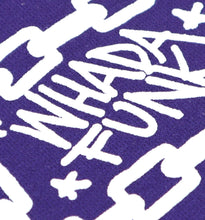 Load image into Gallery viewer, WHADAFUNK Chained Purple Crop Hoodie with bold chained graphic design in vibrant purple.
