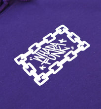 Load image into Gallery viewer, CHAIN LINK PURPLE CROP HOODIE - WHADAFUNK WHITE LETTERING

