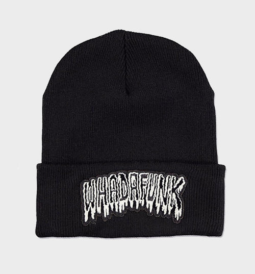 WHADAFUNK Drippy Funk Beanie with bold graphic design for streetwear lovers.