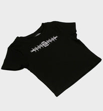 Load image into Gallery viewer, WHADAFUNK Barbed Wire Crop Tee featuring bold barbed wire graphic in streetwear style.
