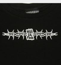 Load image into Gallery viewer, WHADAFUNK Barbed Wire Crop Tee featuring bold barbed wire graphic in streetwear style.

