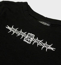 Load image into Gallery viewer, WHADAFUNK Barbed Wire Crop Tee featuring bold barbed wire graphic in streetwear style.
