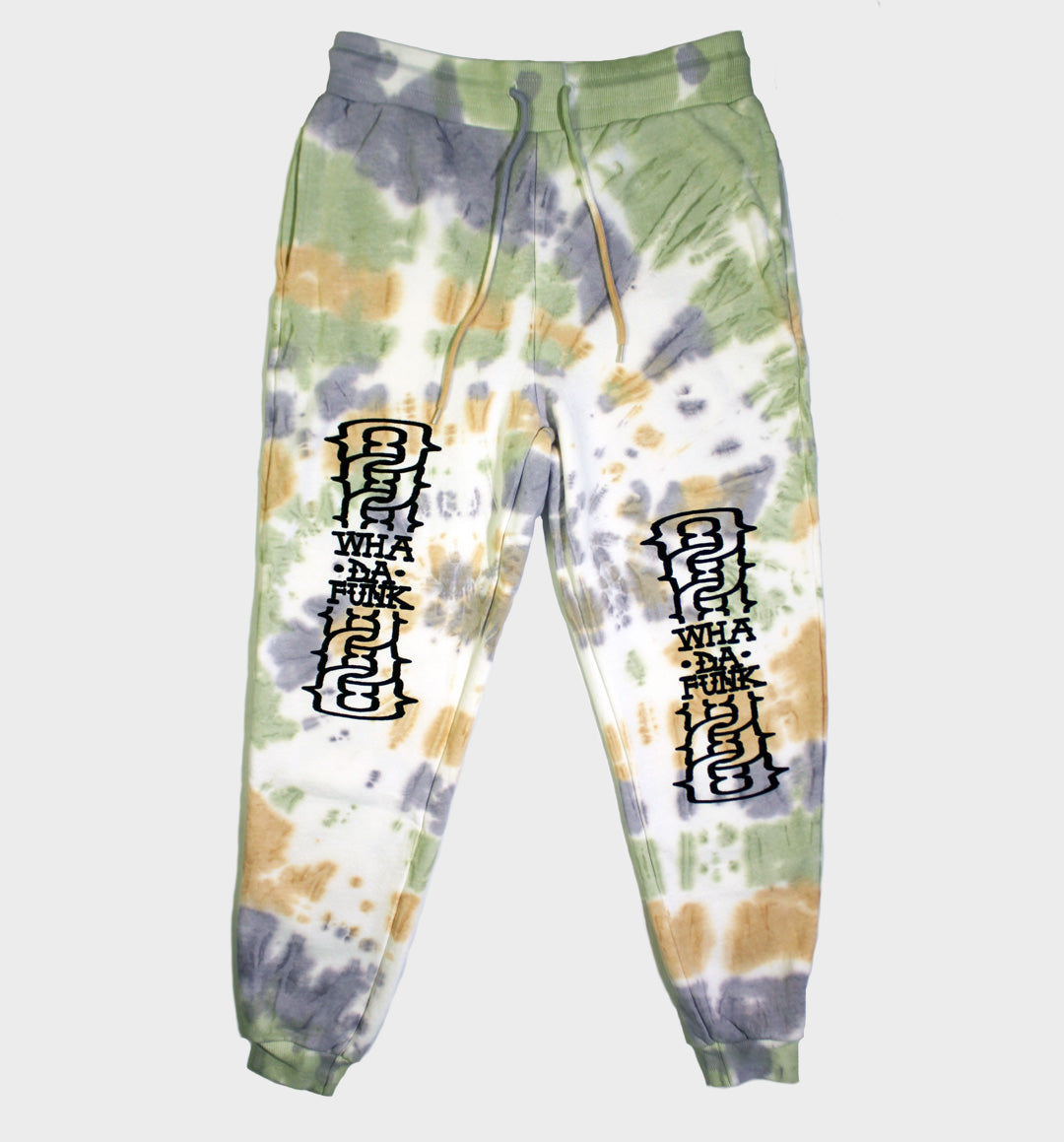 WHADAFUNK Chained Tie-Dye Jogger Sweatpants featuring bold chained graphic and unique tie-dye design.