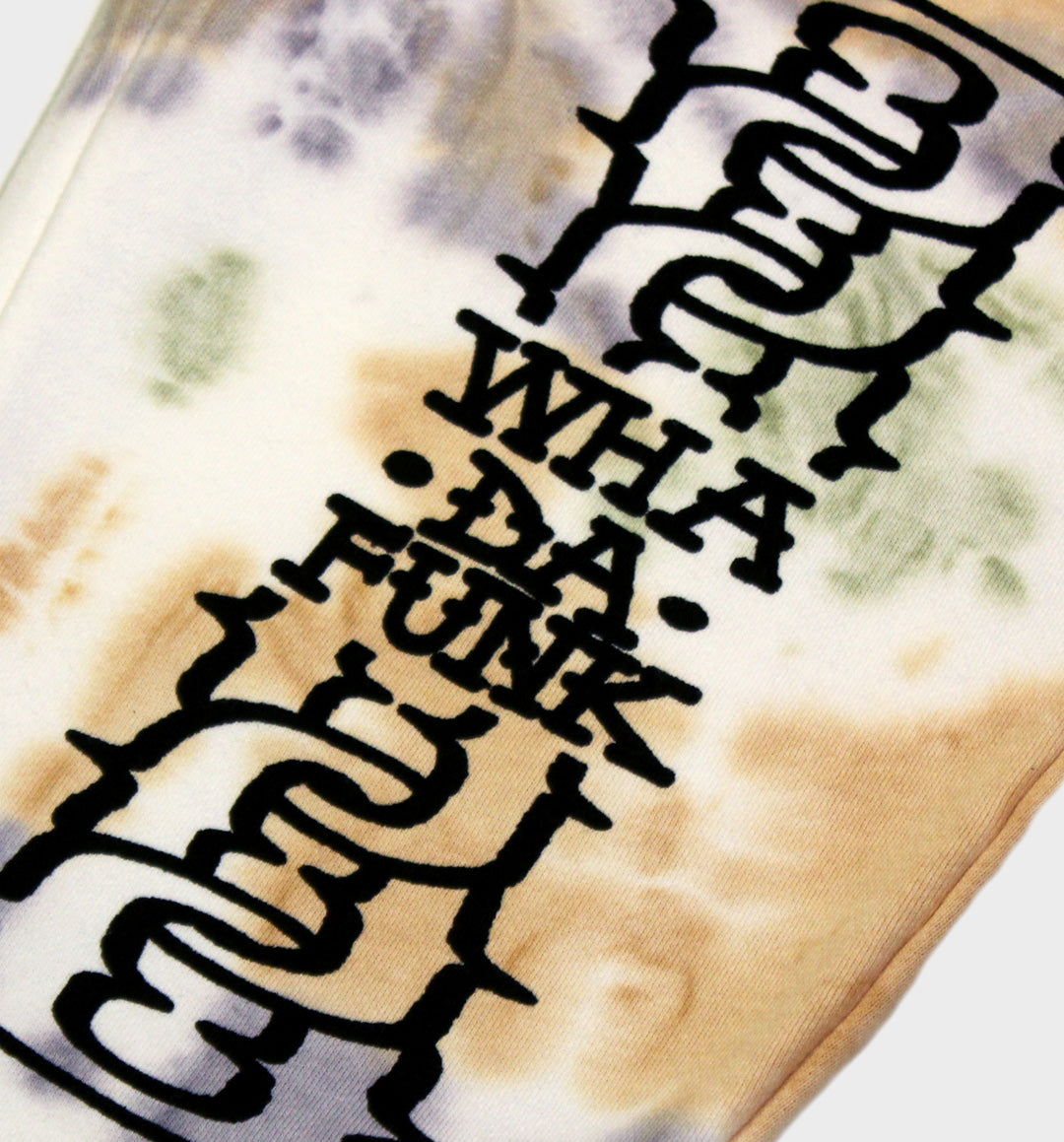 WHADAFUNK Chained Tie-Dye Jogger Sweatpants featuring bold chained graphic and unique tie-dye design.