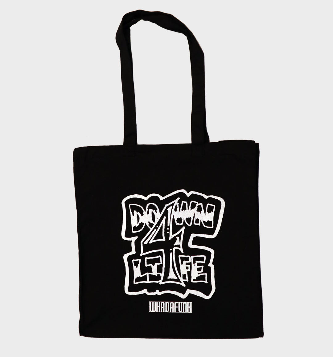 WHADAFUNK Down 4 Life Tote Bag with bold graphic design for streetwear fans.