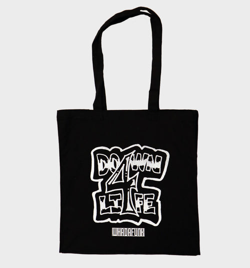 WHADAFUNK Down 4 Life Tote Bag with bold graphic design for streetwear fans.