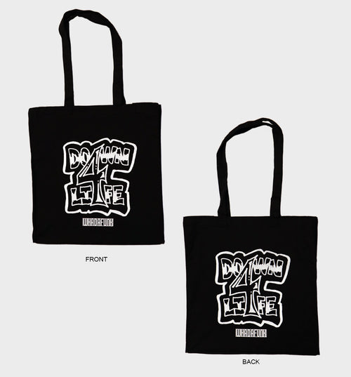 WHADAFUNK Down 4 Life Tote Bag with bold graphic design for streetwear fans.
