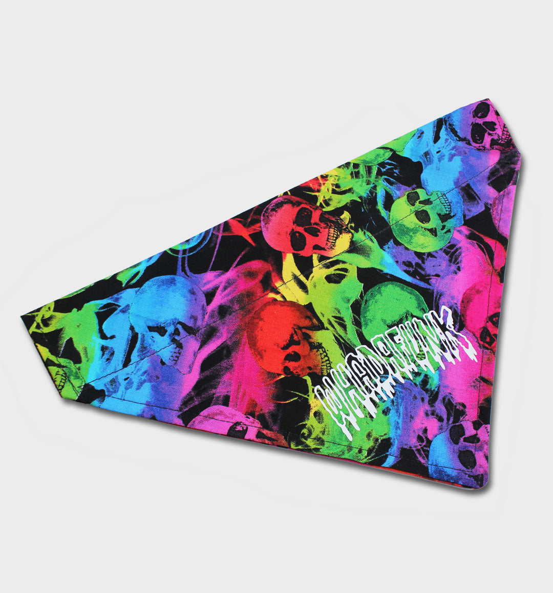 WHADAFUNK Tie-Dye Skull Pet Bandana with bold tie-dye pattern and skull graphic for stylish cats and dogs.