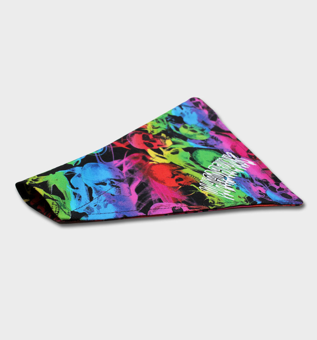 WHADAFUNK Tie-Dye Skull Pet Bandana with bold tie-dye pattern and skull graphic for stylish cats and dogs.