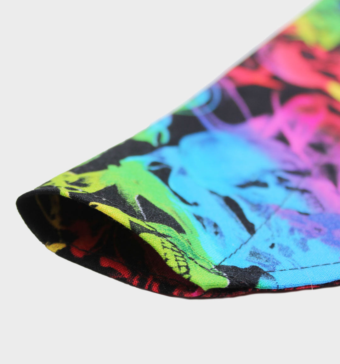 WHADAFUNK Tie-Dye Skull Pet Bandana with bold tie-dye pattern and skull graphic for stylish cats and dogs.