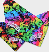 Load image into Gallery viewer, WHADAFUNK Tie-Dye Skull Pet Bandana with bold tie-dye pattern and skull graphic for stylish cats and dogs.

