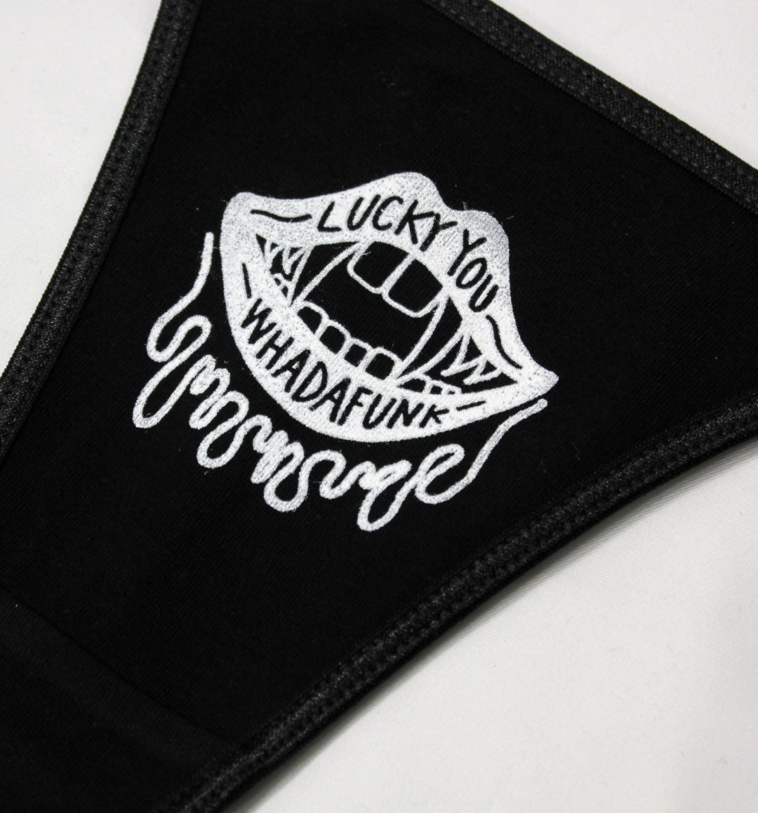 WHADAFUNK Lucky You Thong featuring bold graphic design and comfortable fit for everyday wear.