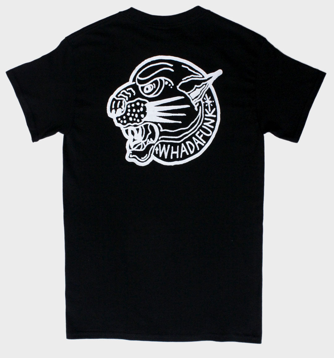 WHADAFUNK Tiger Face Black T-Shirt featuring a bold tiger graphic and premium streetwear design.