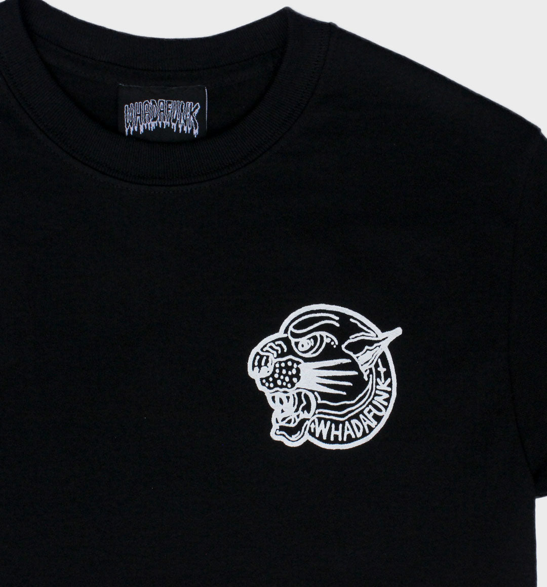 WHADAFUNK Tiger Face Black T-Shirt featuring a bold tiger graphic and premium streetwear design.